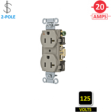 IG20CRGRY, HUBBELL, 20A, 125V, I/G, CORROSION, RESISTANT, DUPLEX, RECEPT, GREY