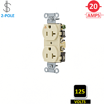 IG20CRI, HUBBELL, 20A, 125V, I/G, CORROSION, RESISTANT, DUPLEX, RECEPT, IVRY