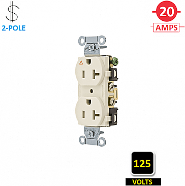 IG20CRLA, HUBBELL, 20A, 125V, I/G, CORROSION, RESISTANT, DUPLEX, RECEPT, LA