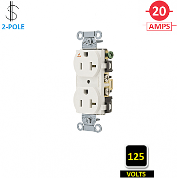 IG20CRWHI, HUBBELL, 20A, 125V, I/G, CORROSION, RESISTANT, DUPLEX, RECEPT, WHITE