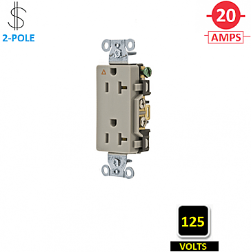 IG20DRGRY, HUBBELL, 20A, 125V, I/G, CORROSION, RESISTANT, DECORA, RECEPT, GREY