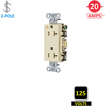 IG20DRI, HUBBELL, 20A, 125V, I/G, CORROSION, RESISTANT, DECORA, RECEPT, IVORY