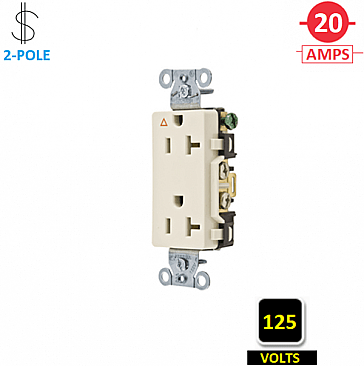 IG20DRLA, HUBBELL, 20A, 125V, I/G, CORROSION, RESISTANT, DECORA, RECEPT, LA