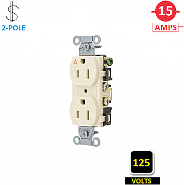 IG5252LA, HUBBELL, 15A, 125V, I/G, DUPLEX, RECEPT, LIGHT, ALMOND