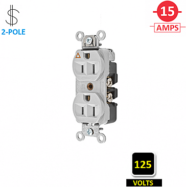 IG5252W, HUBBELL, 15A, 125V, I/G, DUPLEX, RECEPT, WHITE