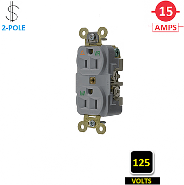 IG5262GY, HUBBELL, 15A, 125V, I/G, INDUSTRIAL, DUPLEX, RECEPT, GREY