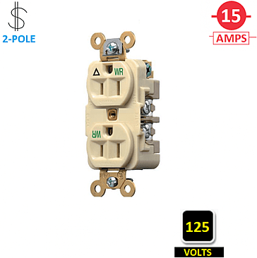 IG5262IWR, HUBBELL, 15A, 125V, I/G, IND, DUPLEX, RECEPT, IVORY, WEATHERPROOF