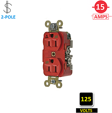 IG5262RWR, HUBBELL, 15A, 125V, I/G, IND, DUPLEX, RECEPT, RED, WEATHERPROOF