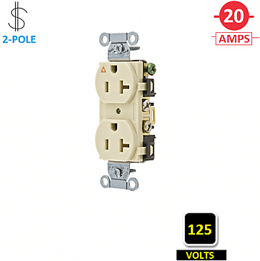 IG5352I, HUBBELL, 20A, 125V, I/G, DUPLEX, RECEPT, IVORY