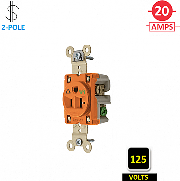 IG5361WR, HUBBELL, 20A, 125V, I/G, SINGLE, RECEPT, BROWN