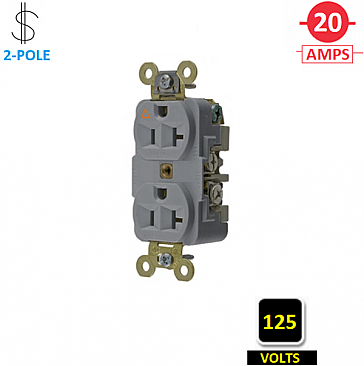 IG5362GY, HUBBELL, 20A, 125V, I/G, INDUSTRIAL, DUPLEX, RECEPT, GREY