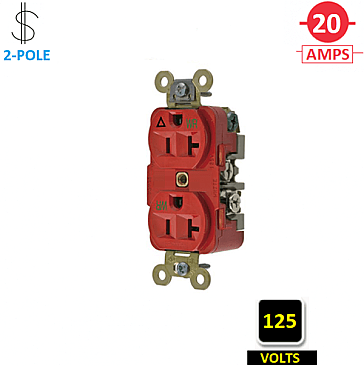 IG5362RWR, HUBBELL, 20A, 125V, I/G, IND, DUPLEX, RECEPT, RED, WEATHERPROOF