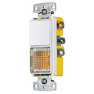 RCD109W, HUBBEL, COMBO, 1, POLE, SWITCH, +, PILOT, LIGHT, WHITE