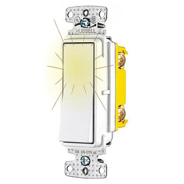 RSD115PLW, HUBBEL, ILLUMINATED, 1, POLE, 15AMP, DECORA, SWITCH, 120-277V, WHITE