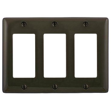 NP263, HUBBEL, NYLON, 3 GANG, WALL, PLATE, BROWN