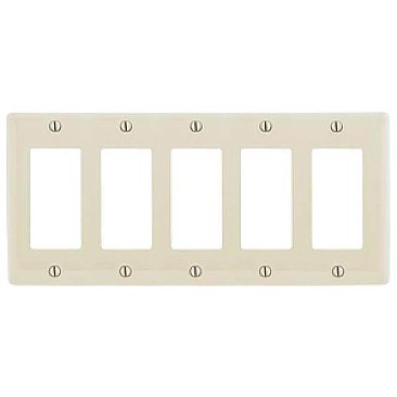 NP265LA, HUBBEL, NYLON, 5 GANG, WALL, PLATE, LIGHT, ALMOND