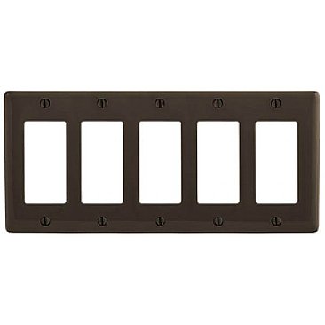 NP265, HUBBEL, NYLON, 5 GANG, WALL, PLATE, BROWN