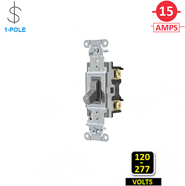 CS115GY, HUBBELL, 1P, 15A, 120-277V, SPEC, GRADE, SWITCH, GREY, SIDE-WIRED