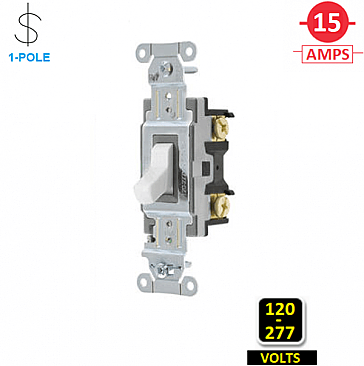 CS115W, HUBBELL, 1P, 15A, 120-277V, SPEC, GRADE, , SWITCH, WHITE, SIDE-WIRED
