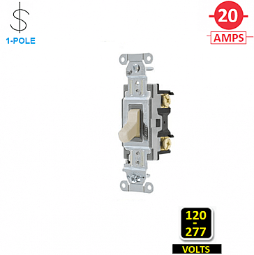 CS120LA, HUBBELL, 1P, 20A, 120-277V, SPEC, GRADE, TOGGLE, SWITCH, LA, SIDE-WIRED