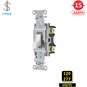 CS315W, HUBBELL, 3-WAY, 15A, 120-277V, SPEC, GRADE, , SWITCH, WHITE, SIDE-WIRED