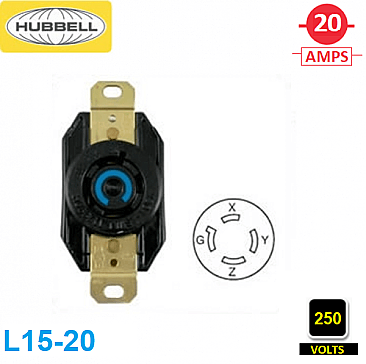 HBL2420, HUBBELL, 20A, 250V, TWIST-LOCK, RECEPT, -, NEMA, L15-20R