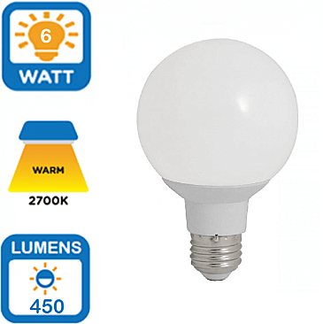 LED6G25/45L/27K, NATURALED, 6W, G25, LED, DIMMABLE, LAMP, 27K, 5814