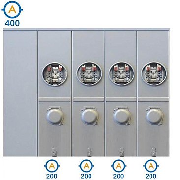 JA44RX-HI, HYDEL, O/H, 4 GANG, COMBO, 400, A, MAIN, 4, X, 200, A, PER, POS, 240V