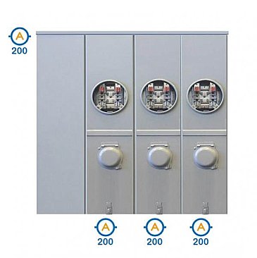 JAL23R-HI, HYDEL, U/G, 3 GANG, COMBO, 200, A, MAIN, 3, X, 200, A, PER, POS, 240V