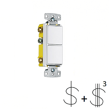 RCD103W, HUBBEL, COMBO, 2, SWITCHES, IN, ONE, 1, POLE, +, 3, WAY, WHITE