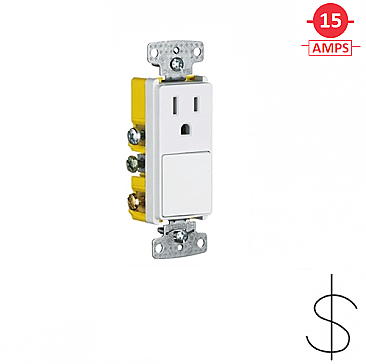 RCD108W, HUBBEL, COMBO, 1, POLE, SWITCH, +, 15, AMP, RECEPT, WHITE