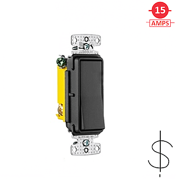 RSD115BK, HUBBEL, DECORA, SWITCH, 1, POLE, 15, AMP, 120-277V, BK