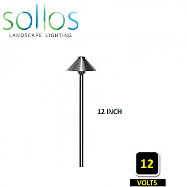 PTH040-SS-12, SOLLOS, TRADITIONAL, 4"HAT, PATH, LIGHT, 12V, STAINLESS, 12"STEM