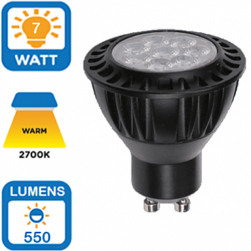 LEDGU10FL2700KBK90, AXITE, LIGHTING, 7.5W, LED, GU10, LAMP, 27K, -, BLACK