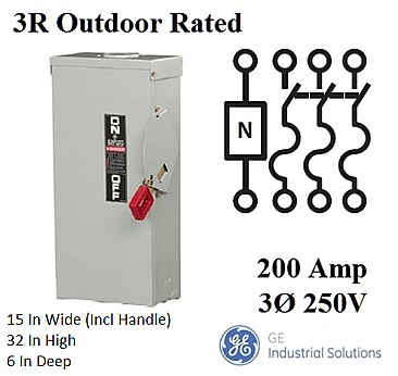 TH4324RC, GE/ABB, HD, FUSED, DISCONNECT, 200AMP, 240V, 3PHASE, 3R, ENCLOSURE