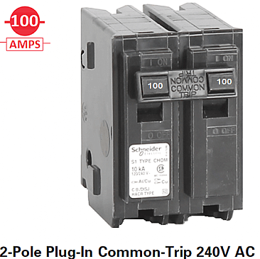 CHOM2100, HOMELINE, SCHNEIDER, 2, POLE, 100, AMP, PUSH, ON, BREAKER