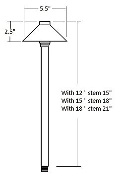 TRADITIONAL 5.5"HAT PATH LIGHT 12V ANTIQUE BRASS 12" STEM