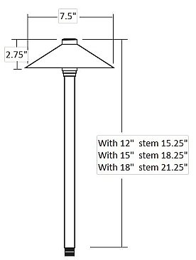 TRADITIONAL 7.5"HAT PATH LIGHT 12V ANTIQUE BRASS 12"STEM