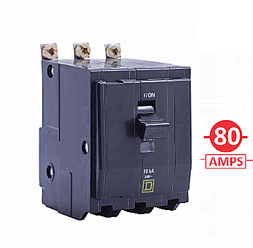 QOB380, SQUARE, D, 3, POLE, 80, AMP, BOLT, ON, BREAKER