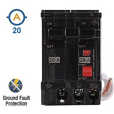 2 POLE 20 AMP PUSH ON SELF-TEST GFI CIRCUIT BREAKER
