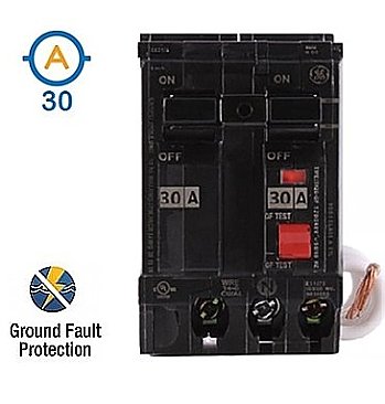 2 POLE 30 AMP PUSH ON SELF-TEST GFI CIRCUIT BREAKER